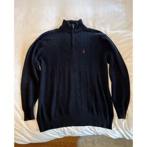 US POLO ASSN 1/4 Quarter Zip Sweater Blue Jumper Men's 2XL XXL Tall